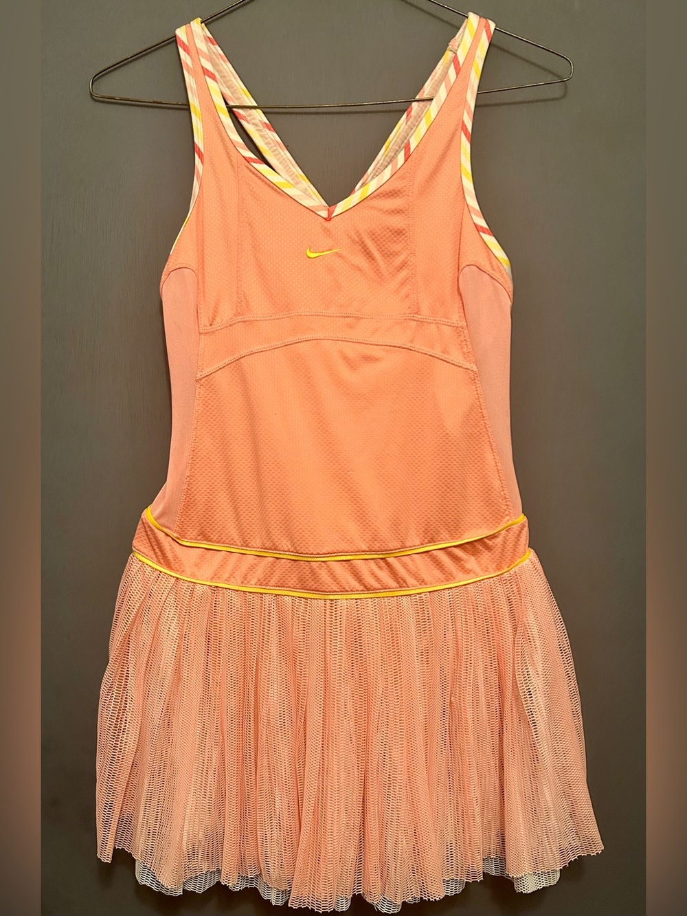NIKE MARIA SHARAPOVA GORGEOUS PINK/YELLOW MESH OVERLAY TENNIS DRESS X-LARGE